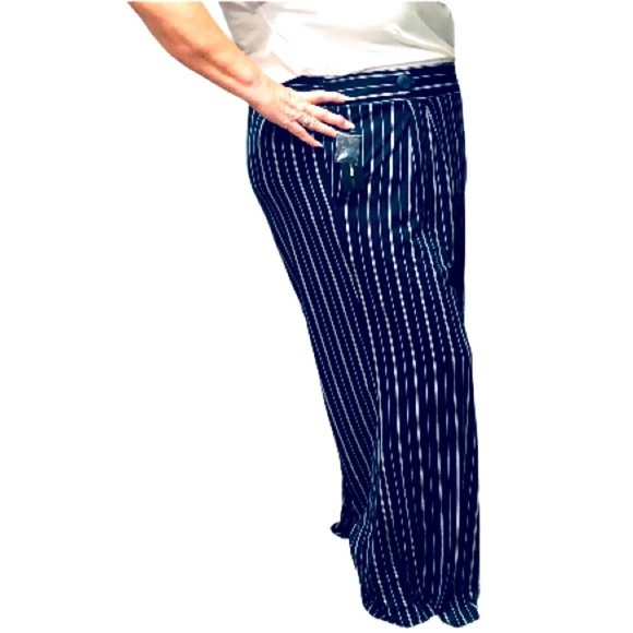 Robert Louis 3X High Rise Navy/White Stripe Wide Leg Palazzo Pant NWT - Picture 2 of 12